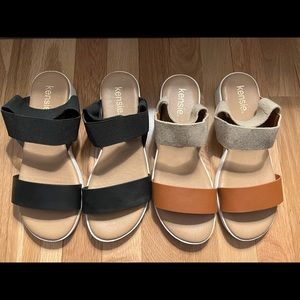 TWO PAIRS. Kenzie Everlee Sandals. Black & Brown.